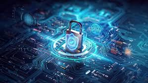 Cybersecurity protection shield with digital technology concept